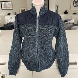 Gioberti Knit Quilted Hi Collar Sweater Jacket Fleece Lined Blue Sz S